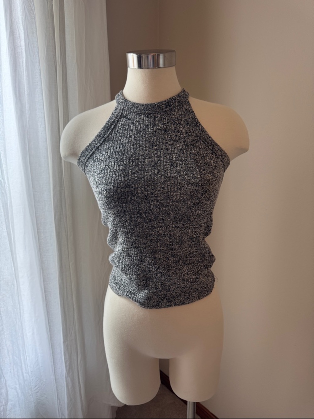 Maeve Charcoal Ribbed Halter Tank Top